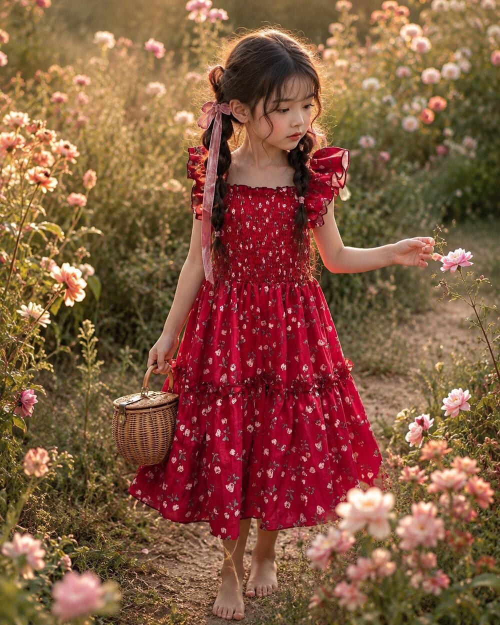 Fair As A Rose Blooming Cottage Floral Smocked Twirl Dress 7/8